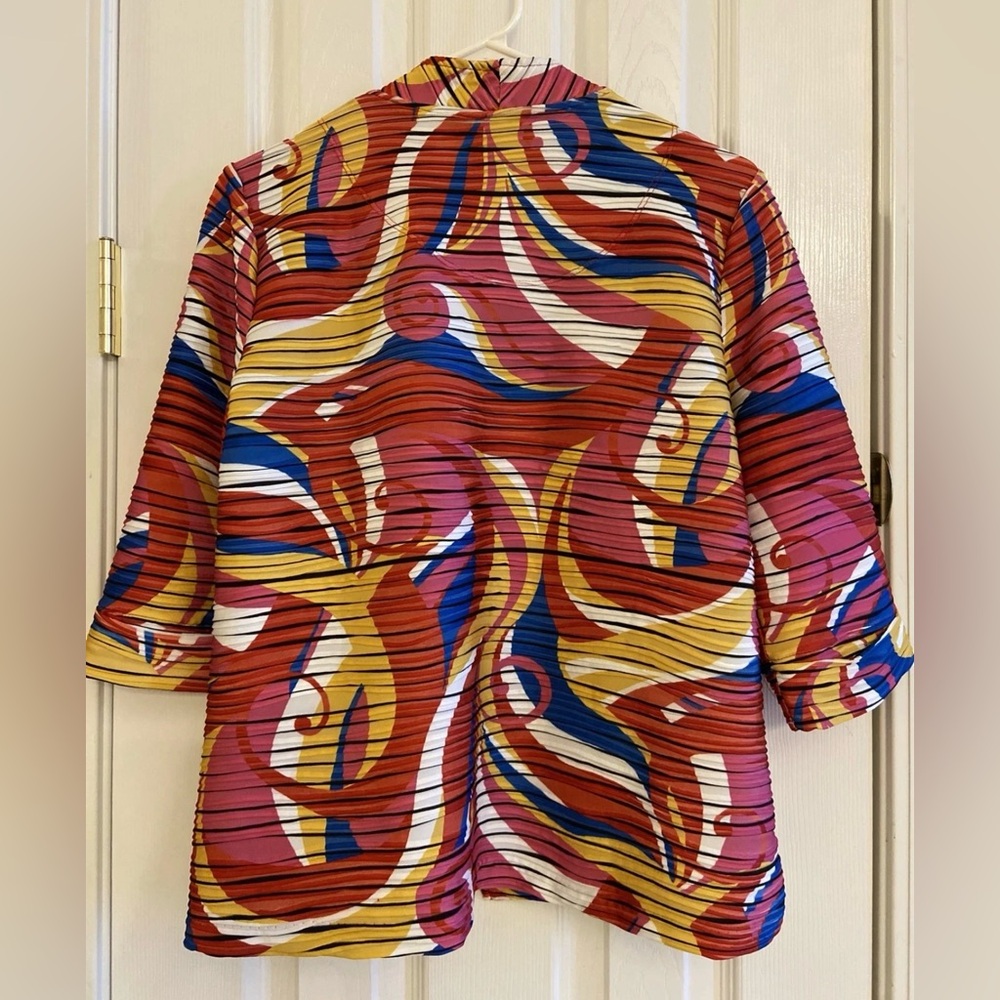 Multiples Pleated Abstract Print Open Jacket Xl B… - image 2